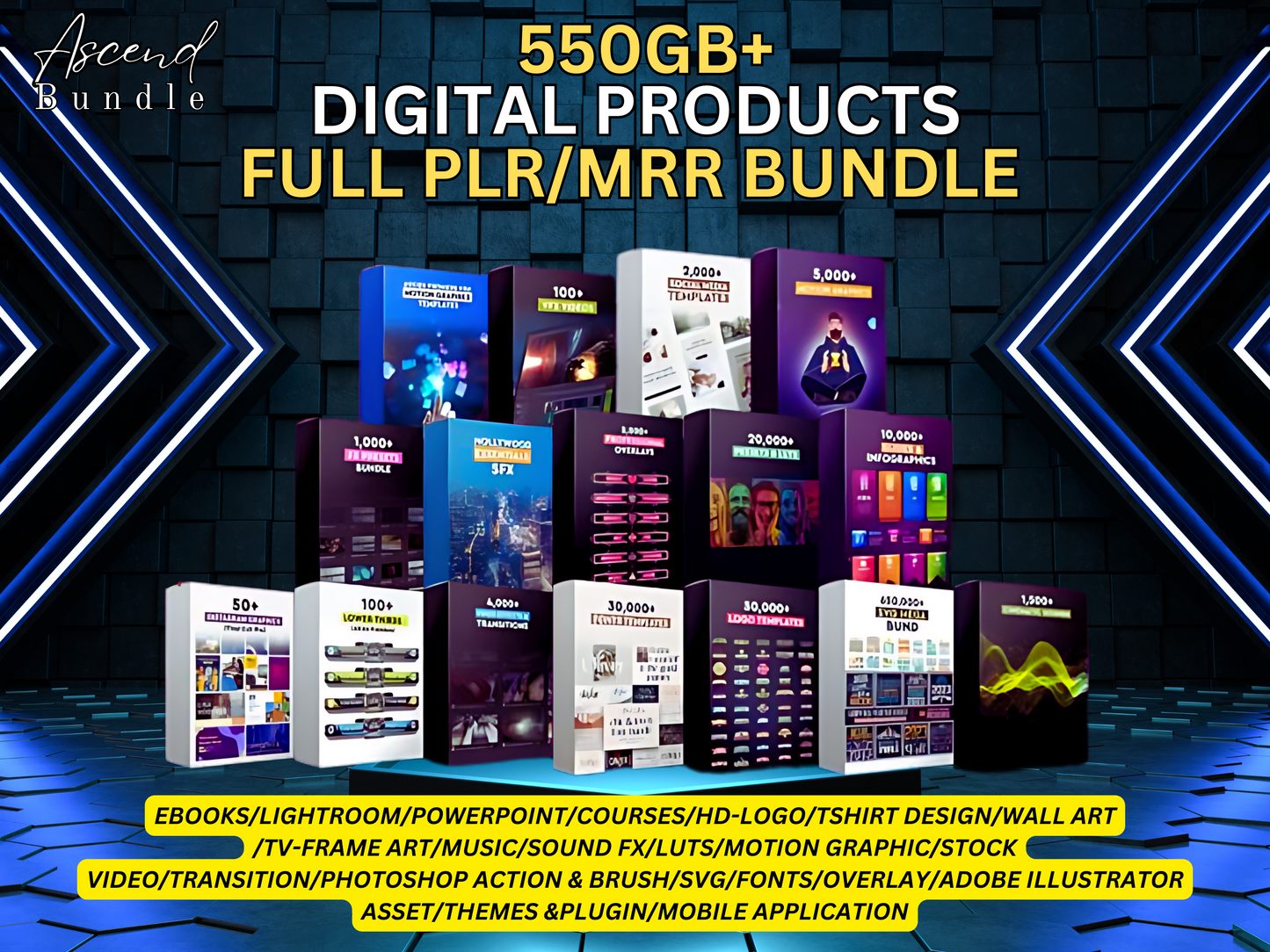 All-In-One Ascend Complete Digital Product Bundle: Graphics, PowerPoint, Courses, Templates, Mockups, STL and More | Full PLR/MRR License